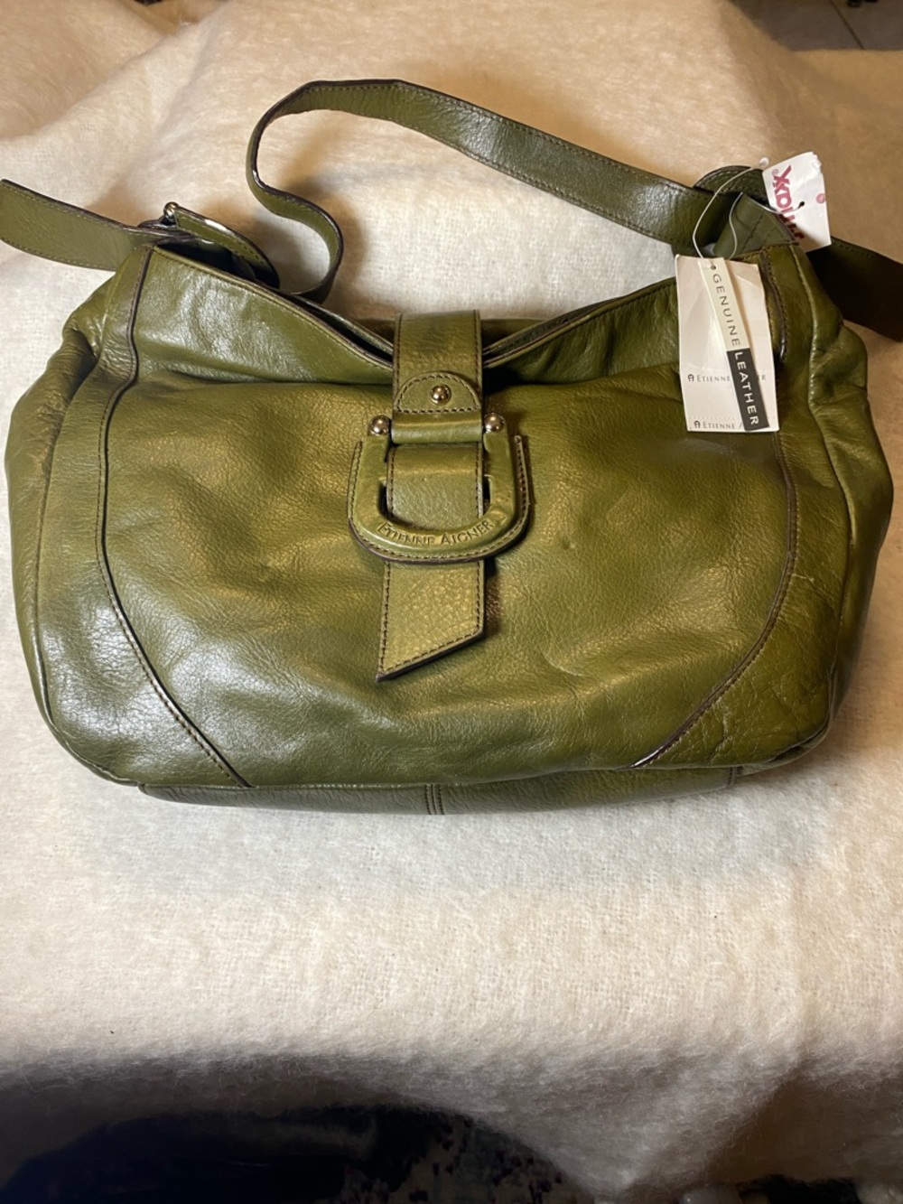 Etienne Aigner Olive Green Leather Shoulder Bag